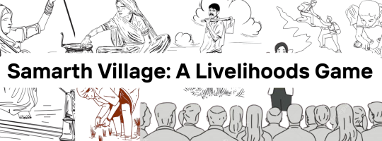 Cover Image showing community members engaged in different activities with the title of the game written in the centre