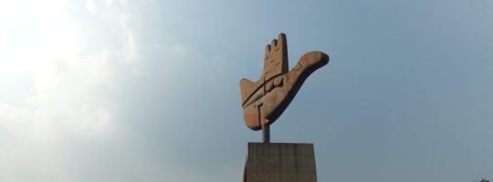 The Open Hand Monument of Chandigarh near the capitol complex.